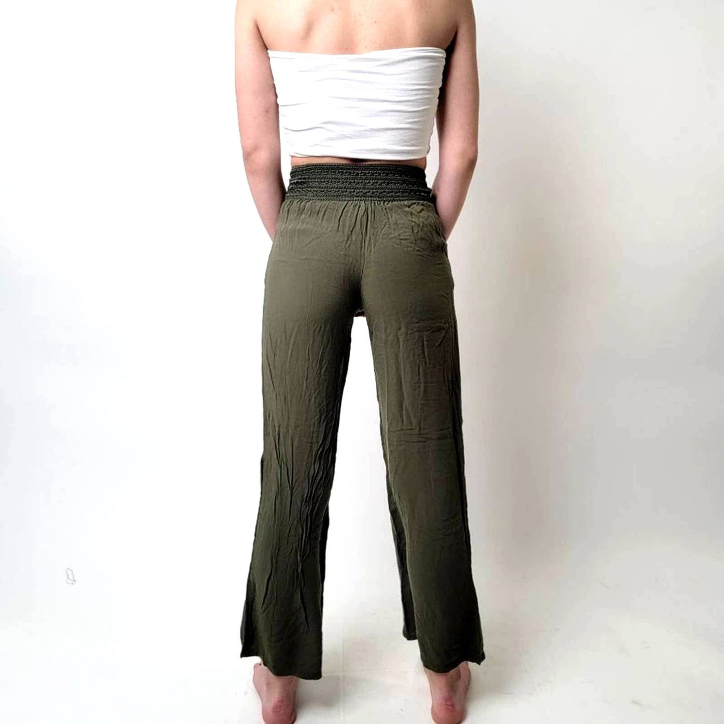 Joe B. Shirred Waist Olive Green Pants - XS