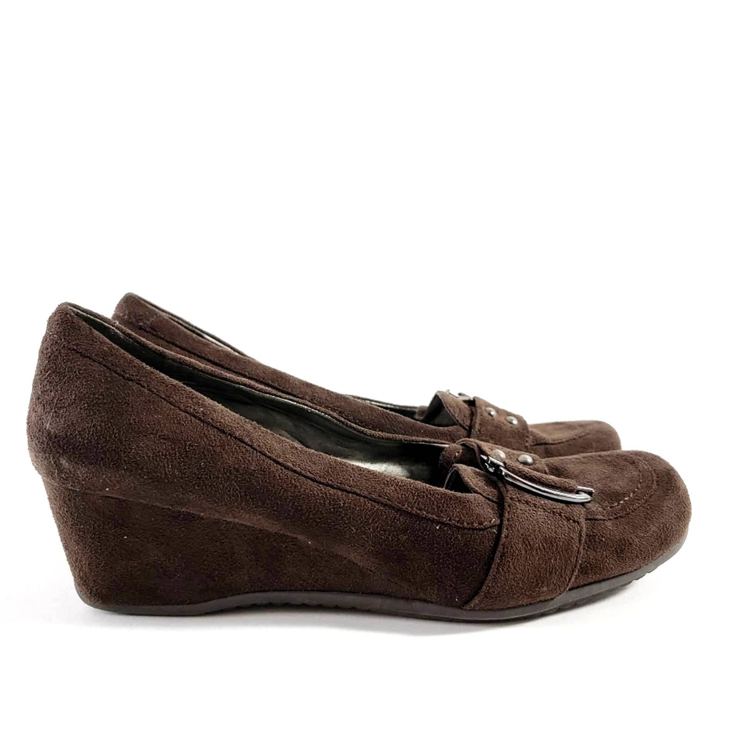 Mark Fisher Chocolate Suede Leather Wedge Loafers - 10