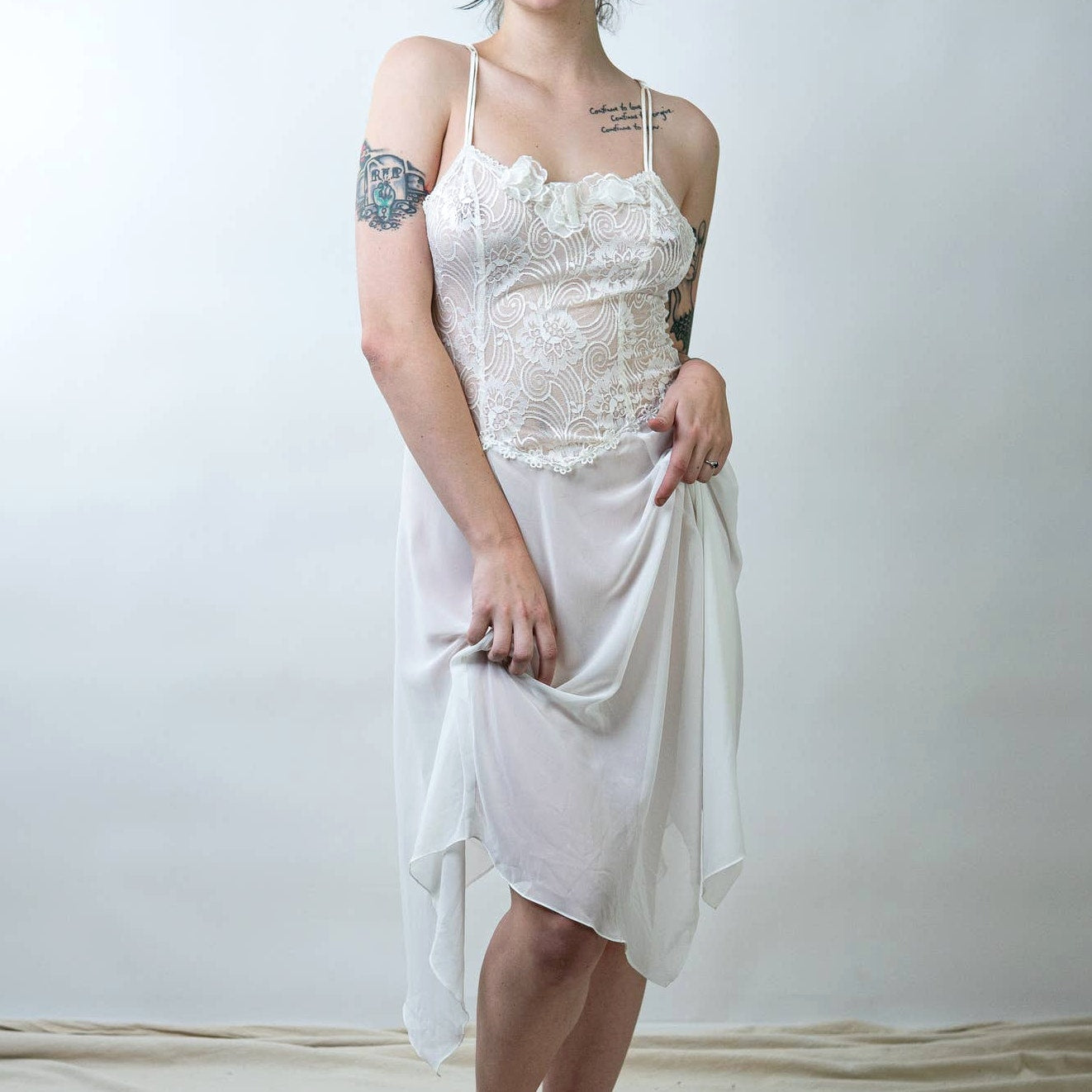 Vintage 90s Carrol Hoochman Pale White Lace Night Gown