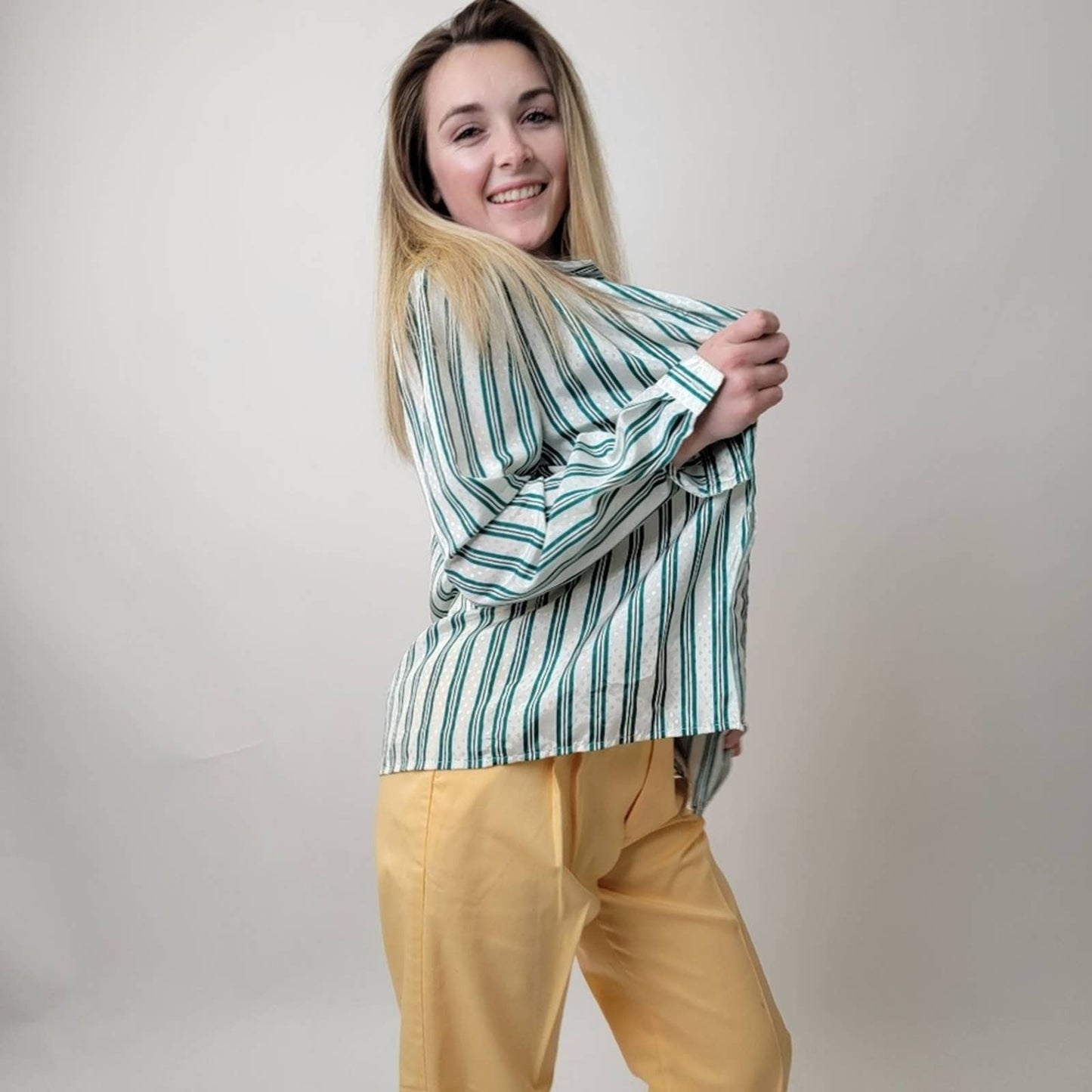 Vintage 70's Pykettes Striped Silky Button Down Top - M