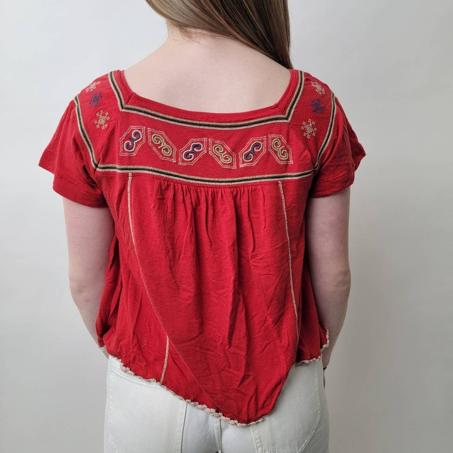 Free People Muse Short Sleeve Flowy Boho Crop Top Tunic Blouse