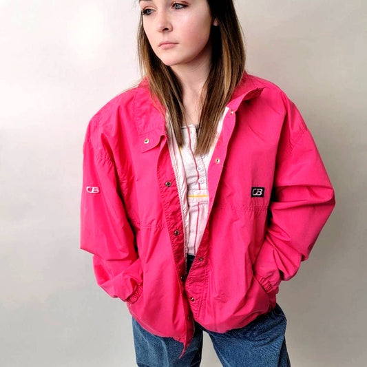 Vintage 1989 Neon Pink Light Bomber Track Jacket