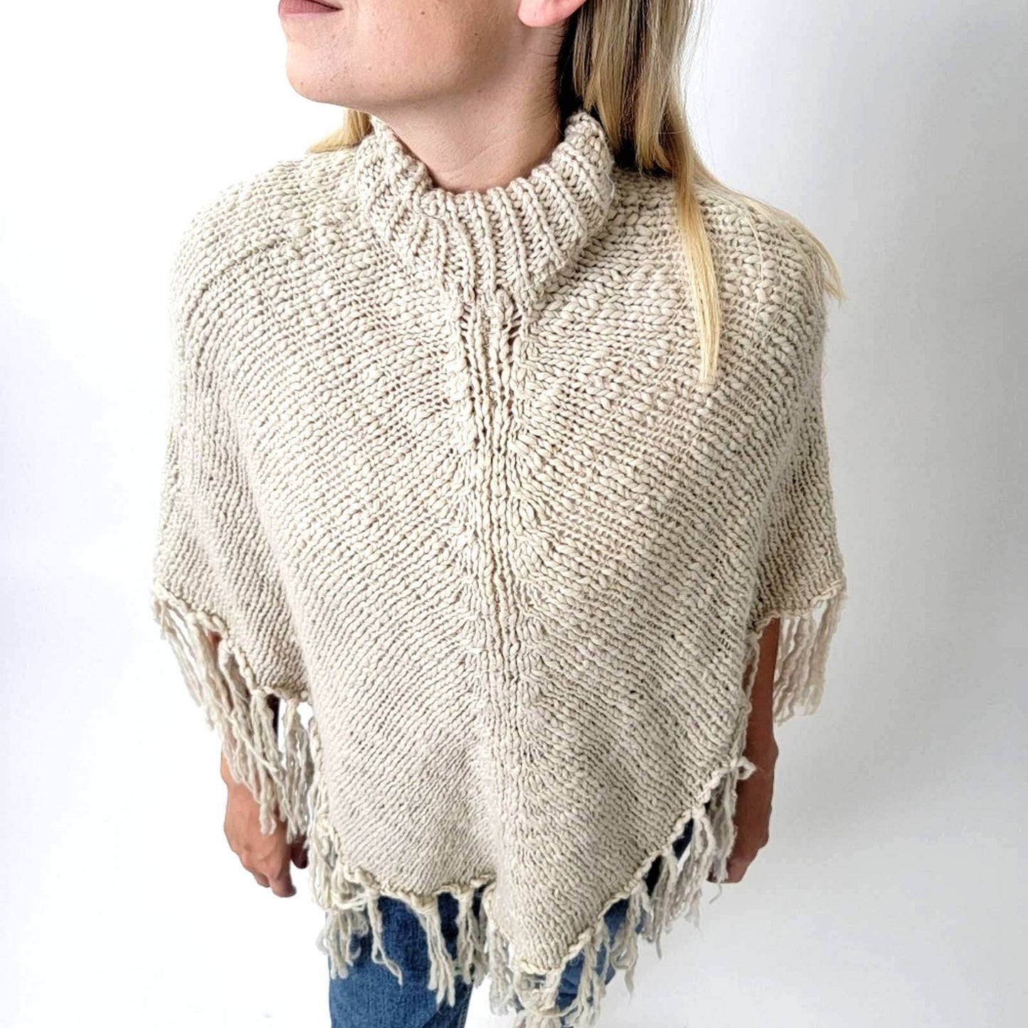 Cejon Cream Colored Western Fringe Tassel Poncho Shaw