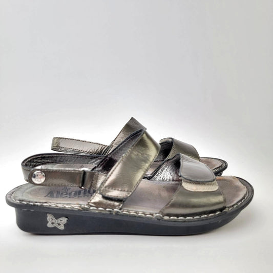 Alegria Verona Chrome Leather Casual Slide Slip On Loafer Platform Sandals - 7