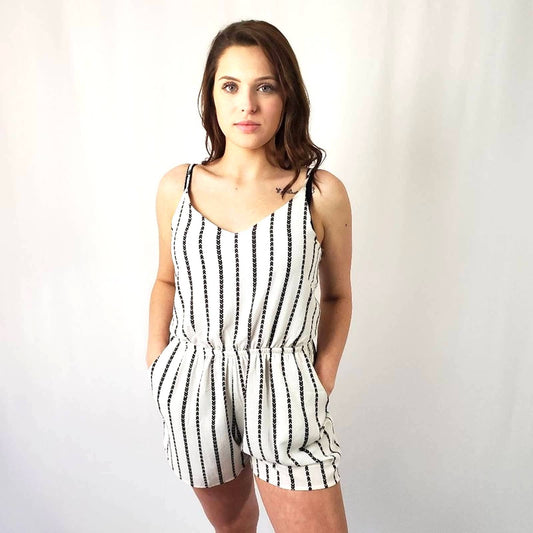 One Clothing Los Angeles Black & White Striped Romper - M