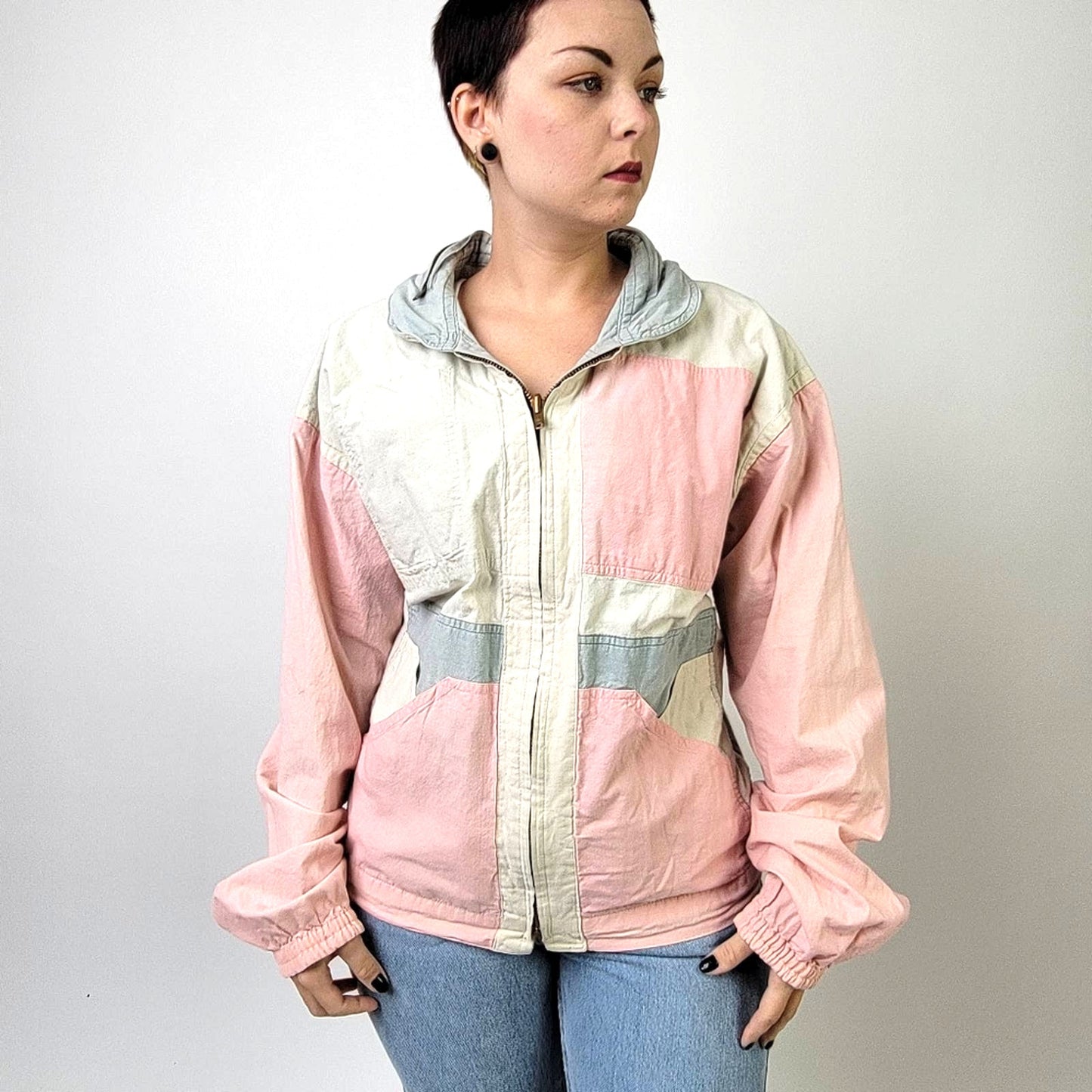 Vtg 90s Reversible Armadillo Color Block Pastel Ski / Bomber / Track Jacket