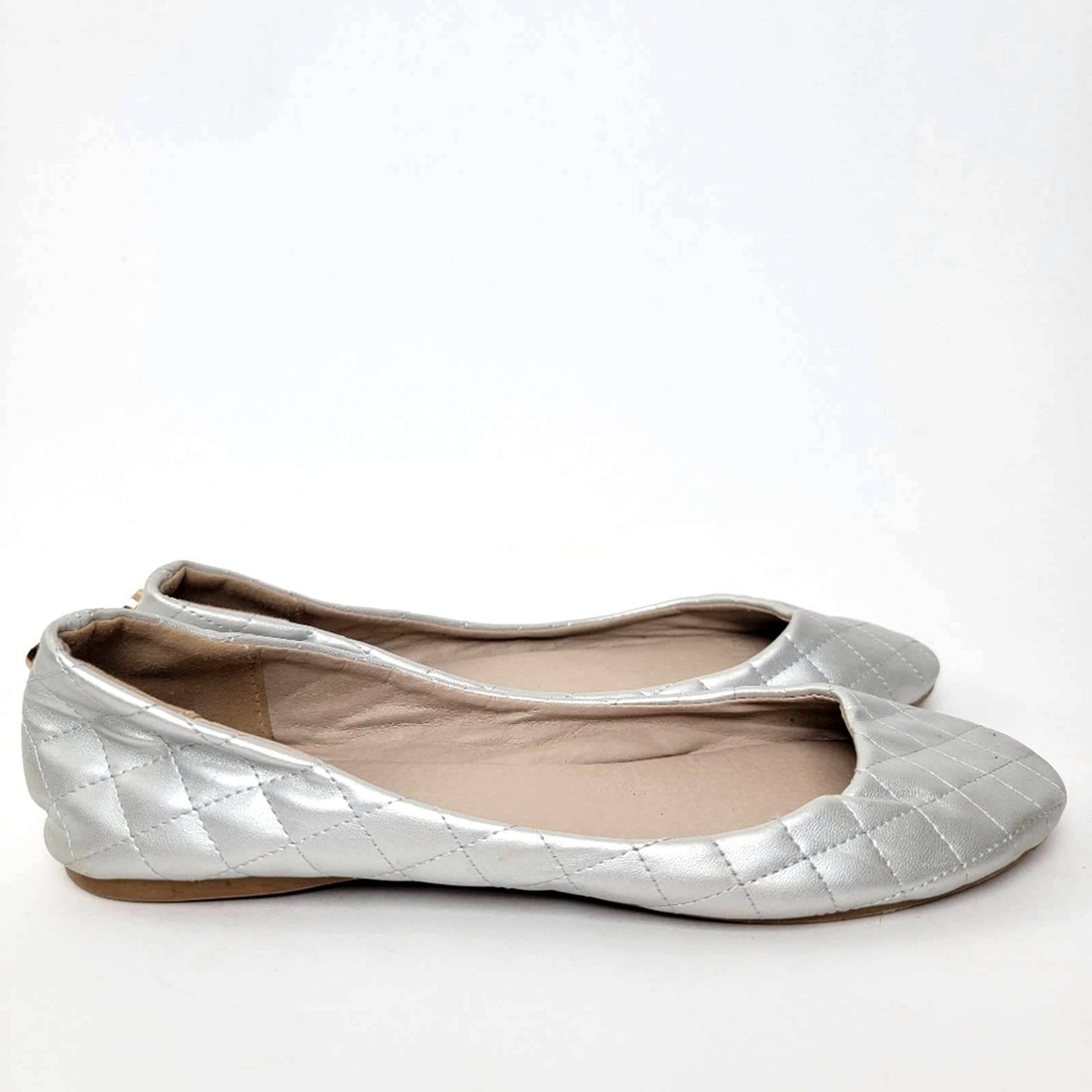 Silver Quilted Slip On Ballet Flats - 8