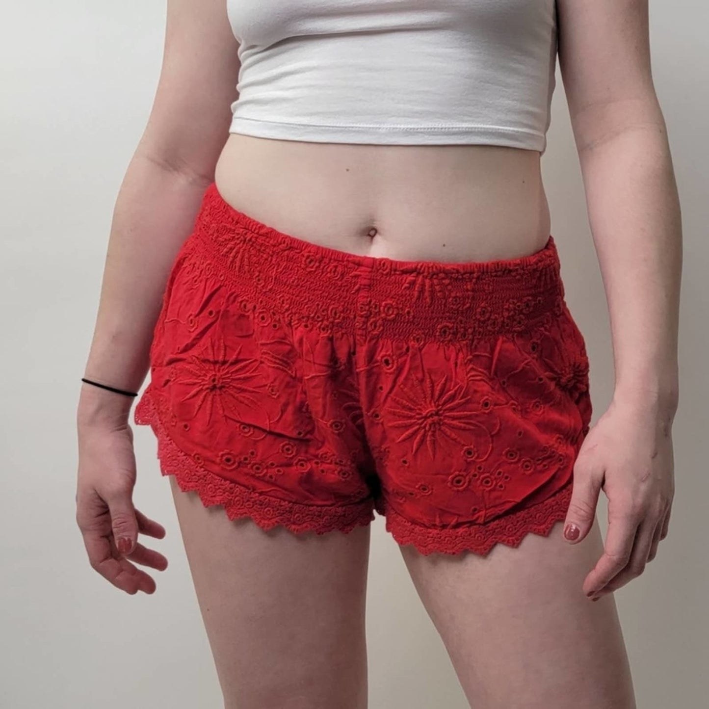 Forever 21 Lace Eyelet Pull On Red Cheeky Shorts - S