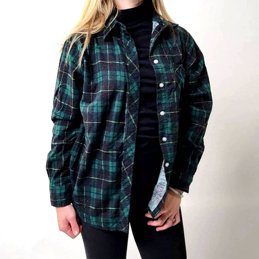 Vintage 90s Haband Check Plaid Forest Hunter Green Flannel Shirt