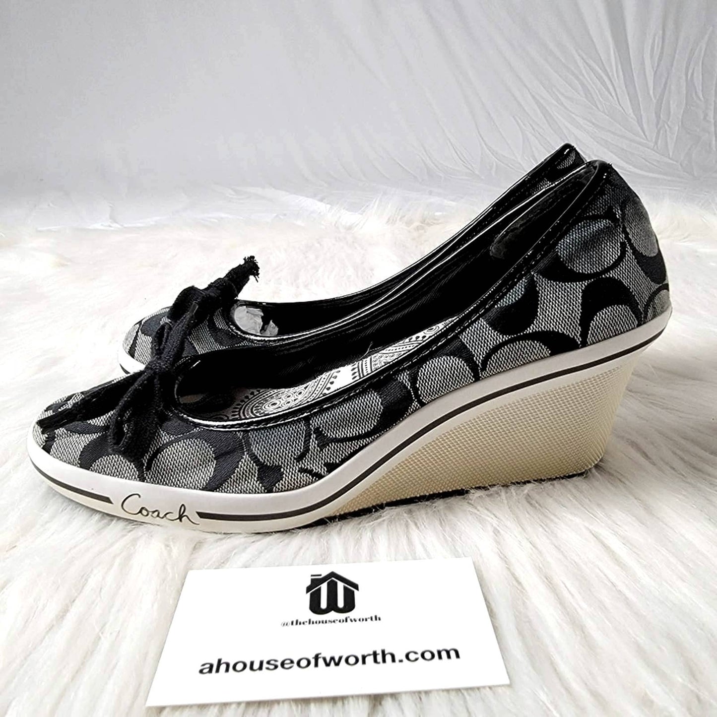 Coach Issy Black & White Signature Logo Wedge Sneakers - 8