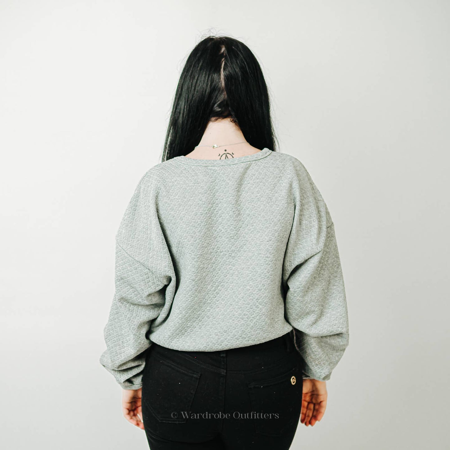 Grey Quilted Crop Top Pullover Sweatshirt - L