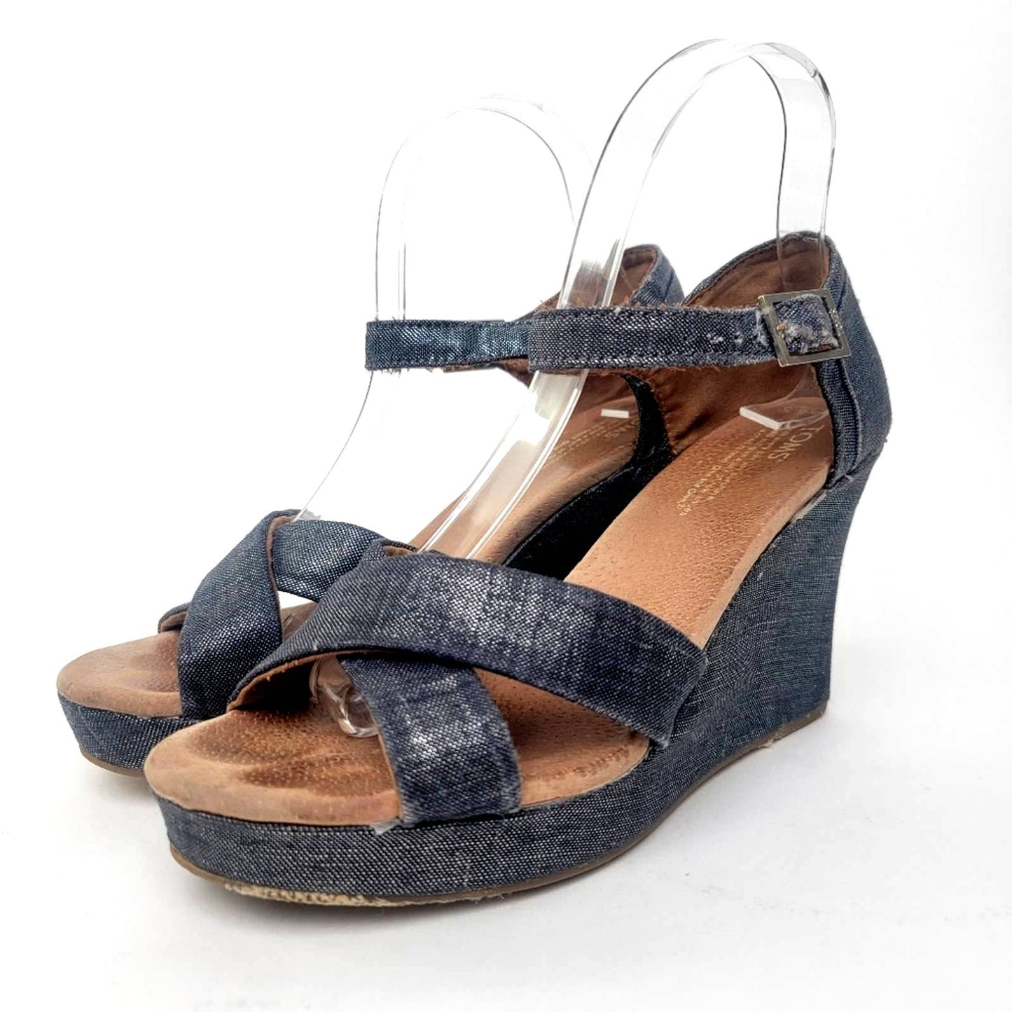 [TOMS] Sienna Iridescent  Black Denim Wedge Heel Sandals - 8.5