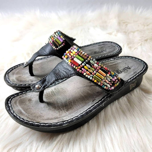Alegria Carina Rainbow Bead Party Black Platform Sandals