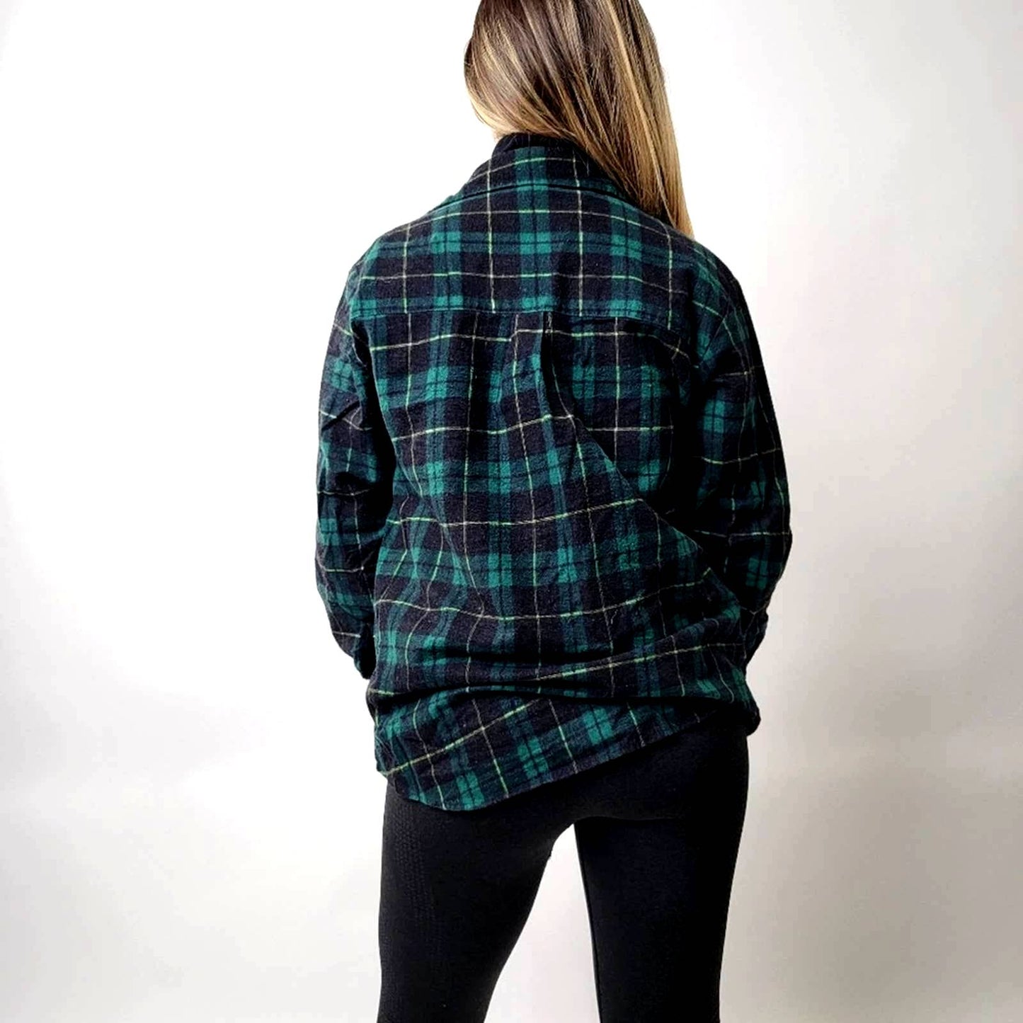 Vintage 90s Haband Check Plaid Forest Hunter Green Flannel Shirt