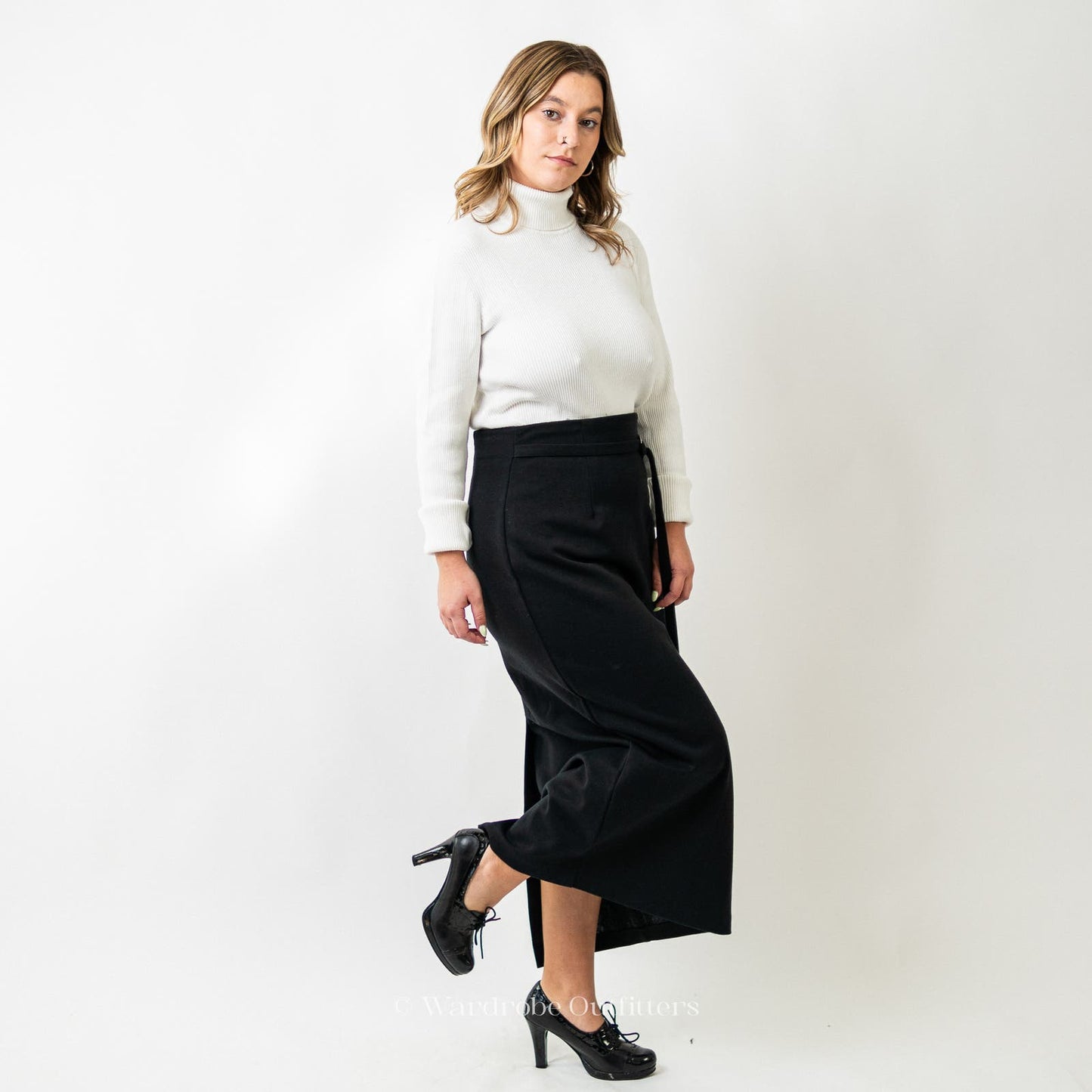 Vintage 80s Black Full Length Maxi Pencil Skirt