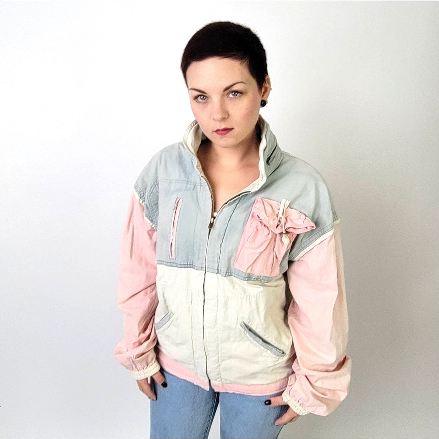 Vtg 90s Reversible Armadillo Color Block Pastel Ski / Bomber / Track Jacket