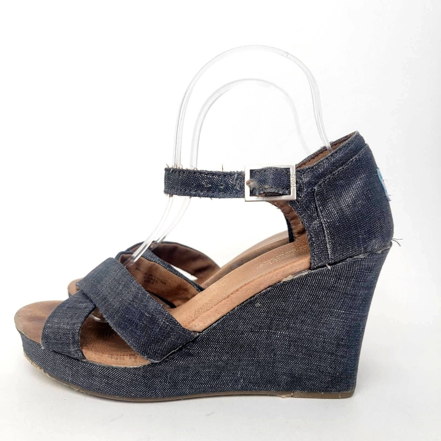 [TOMS] Sienna Iridescent  Black Denim Wedge Heel Sandals - 8.5