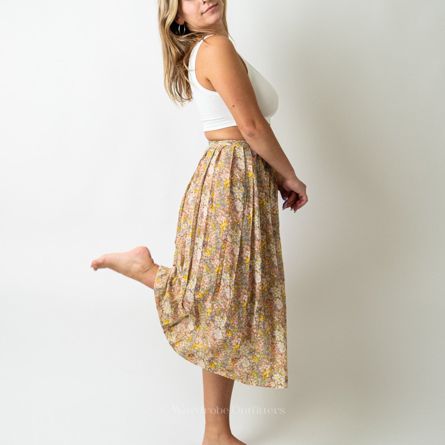 Vintage 90s Floral Maxi Pleated Summer Skirt