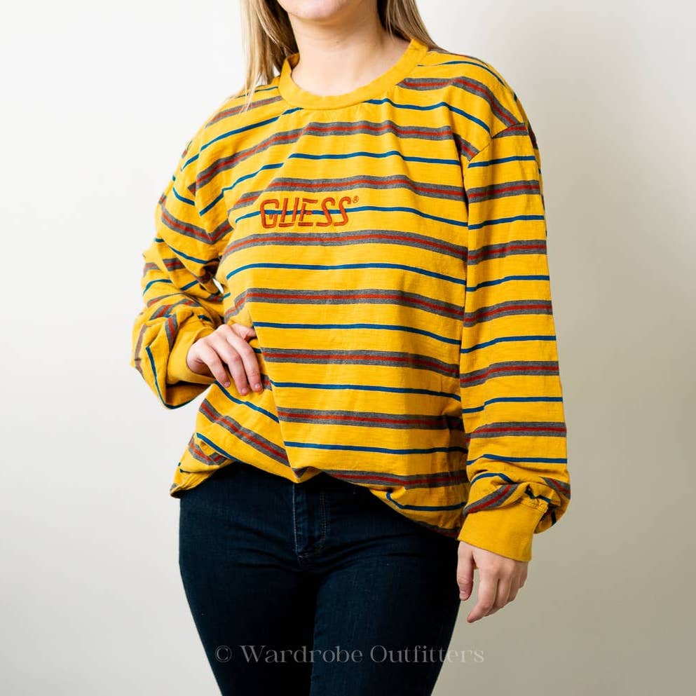 Vintage 90s GUESS Striped Long Sleeve Tee - L
