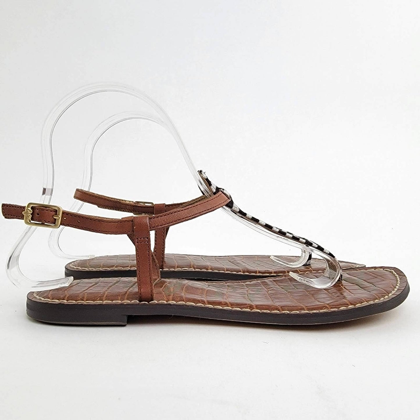 Sam Edelman Gigi T-Strap Black and White Stripe Leather Flip Flop Sandals - 7