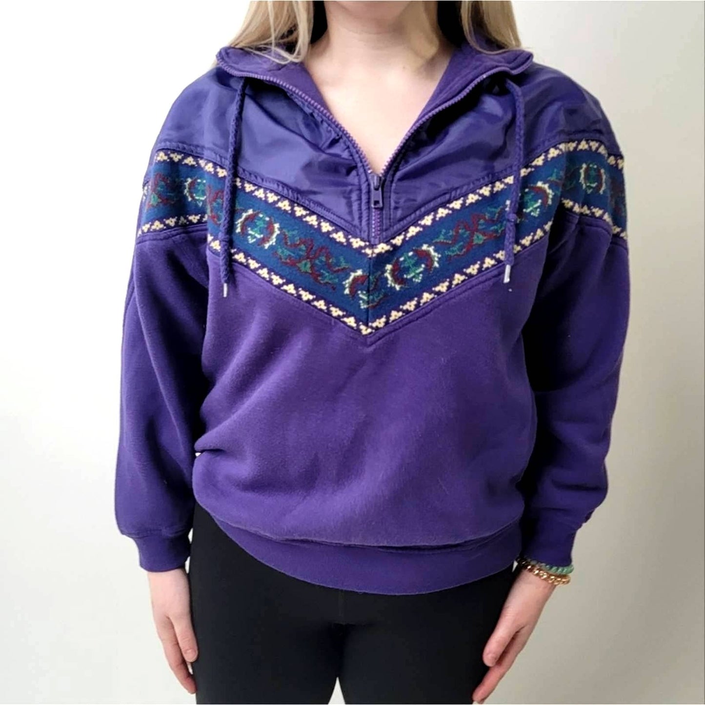 Vintage 90s Zip Neck Aztec Geometric Sweatshirt - M