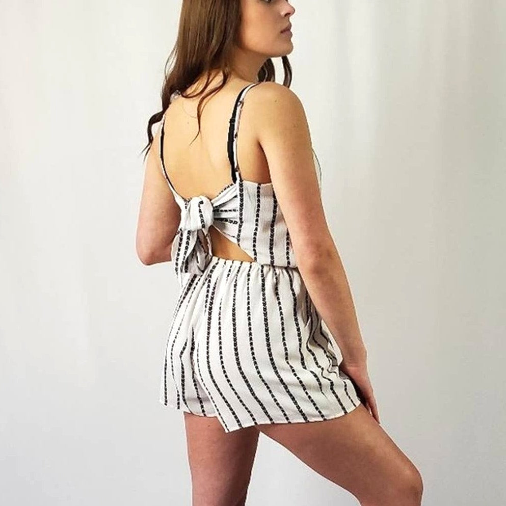 One Clothing Los Angeles Black & White Striped Romper - M