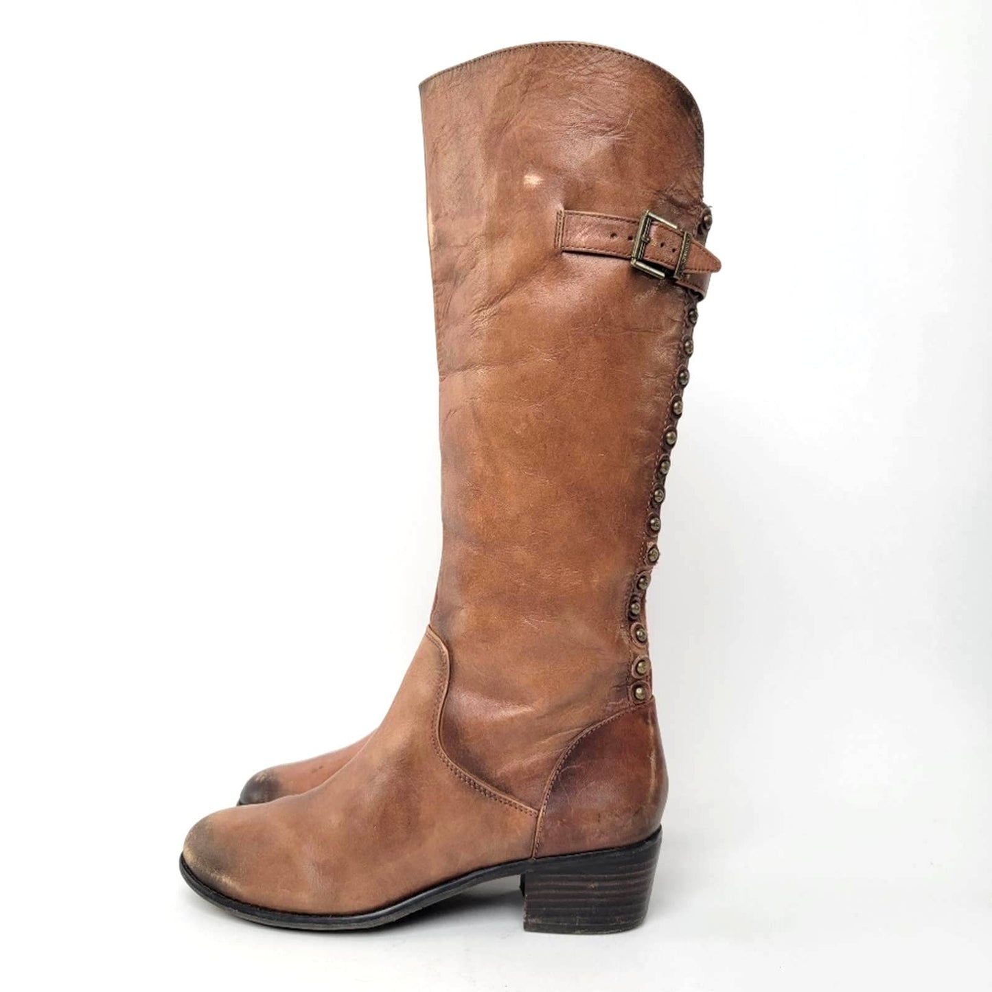 Arturo Chiang Fierce Knee High Leather Buckle Riding Boots - 7