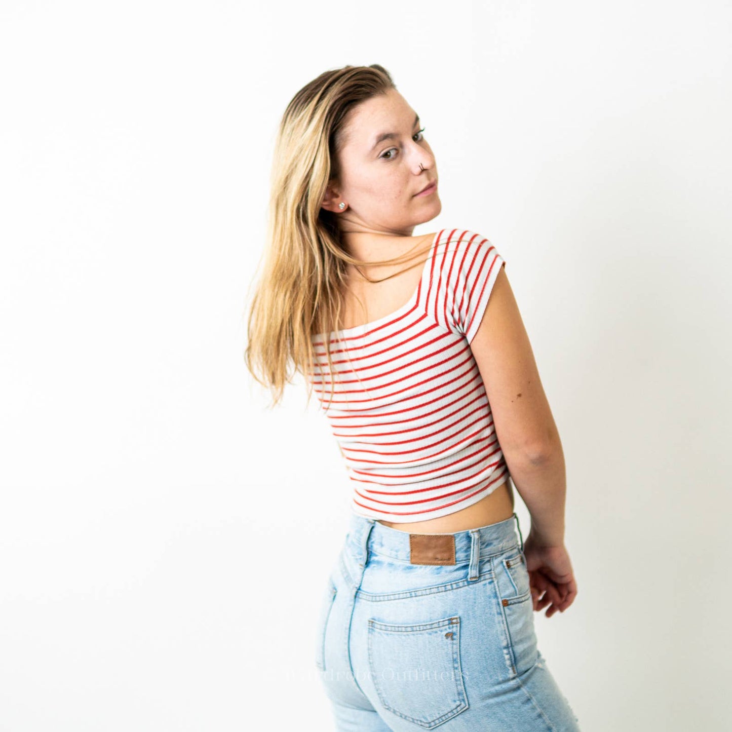 H&M Striped Crop Top Halter Tee Shirt