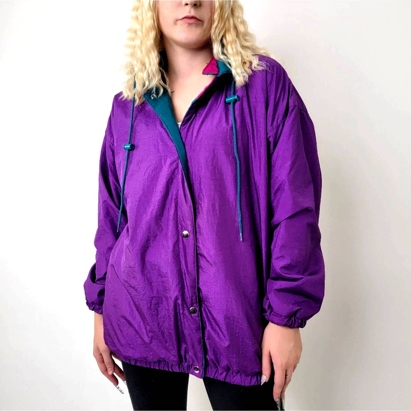 Vintage 90's Reversible Teal and Purple Lightweight Cotton Oversized Jacket - M