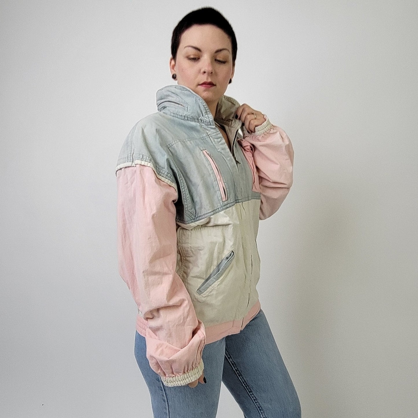 Vtg 90s Reversible Armadillo Color Block Pastel Ski / Bomber / Track Jacket