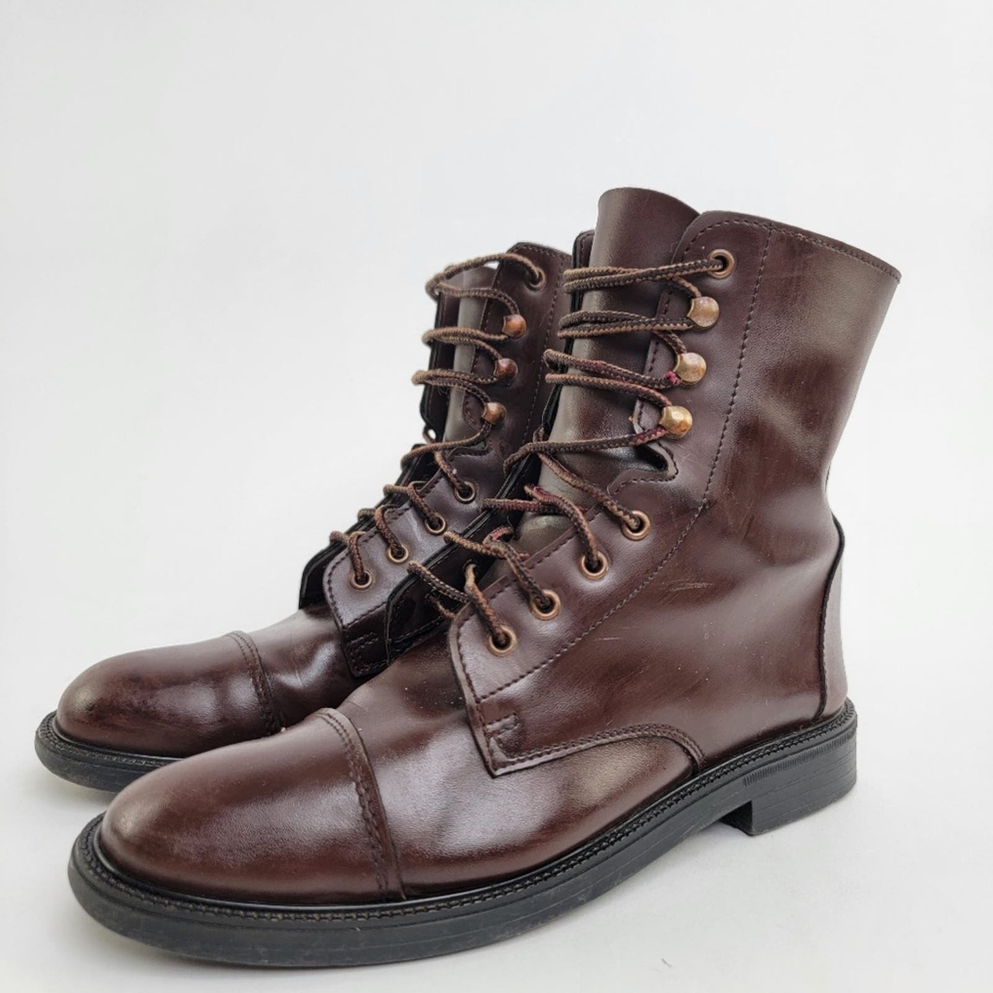 Vintage 90s Brown Leather Capped Toe Cottage Boots - 6