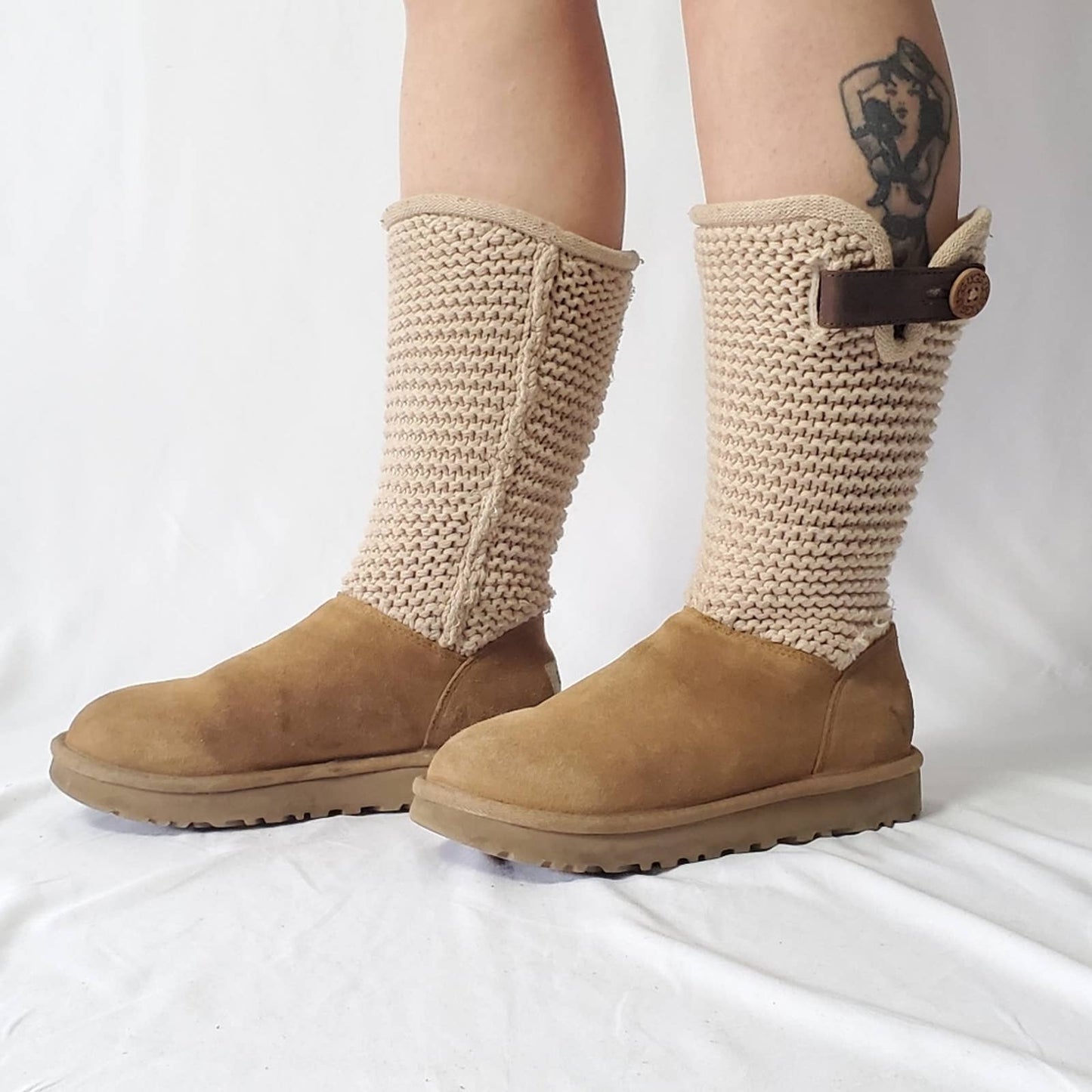 UGG Shaina Crochet Woven Chestnut Boots