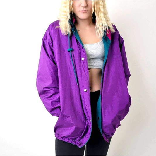 Vintage 90's Reversible Teal and Purple Lightweight Cotton Oversized Jacket - M