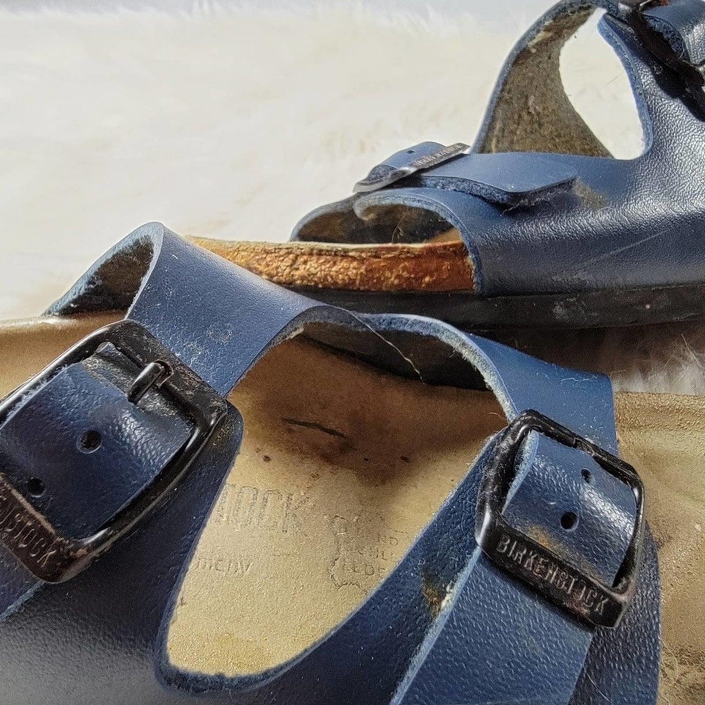 Birkenstock Navy Blue Leather Milano Sandals - 6