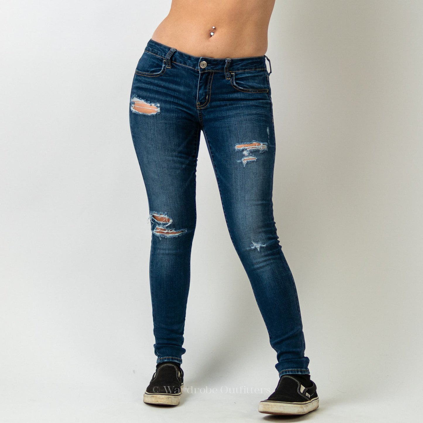 AE Super Stretch Ripped Low Rise Denim Jeans - 4