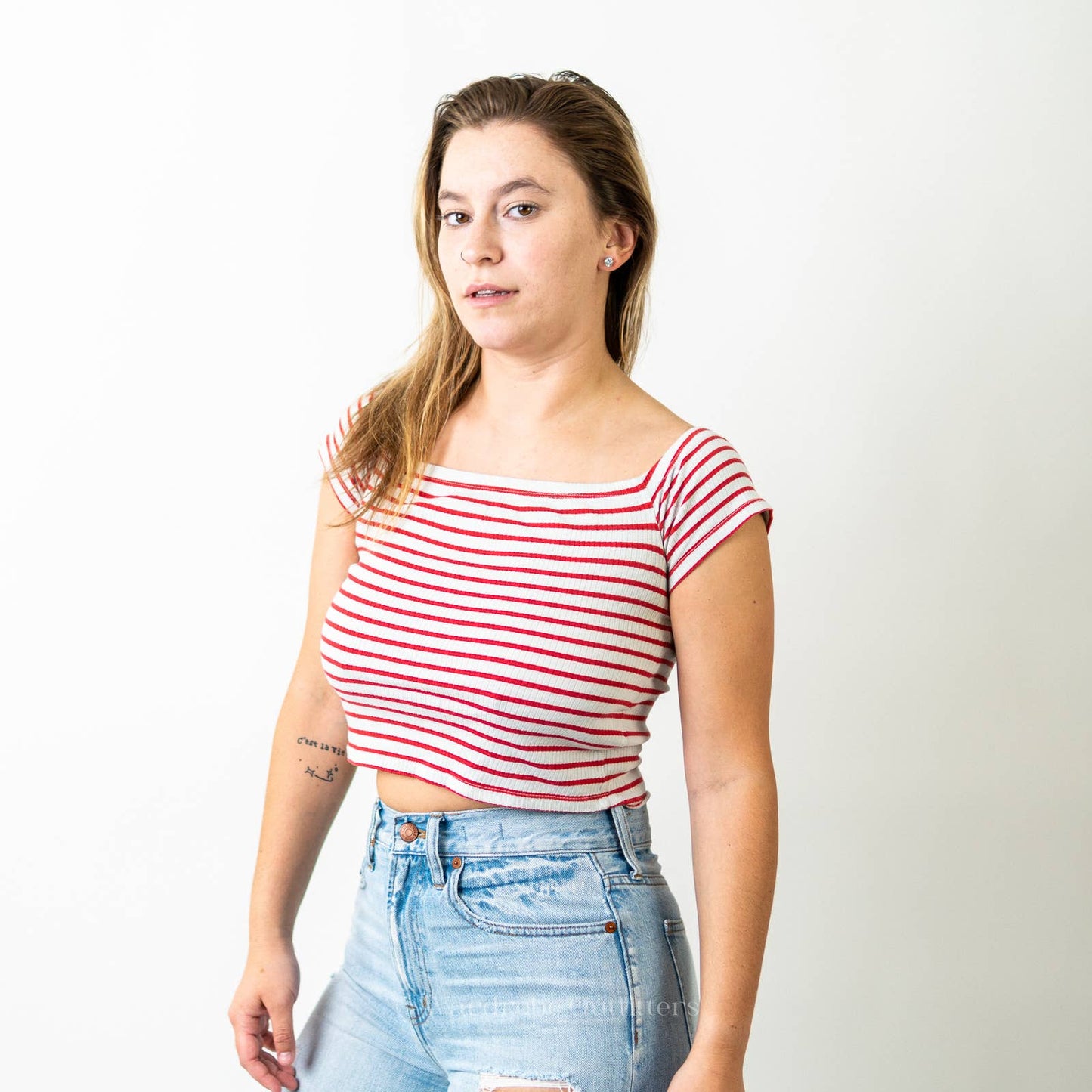 H&M Striped Crop Top Halter Tee Shirt