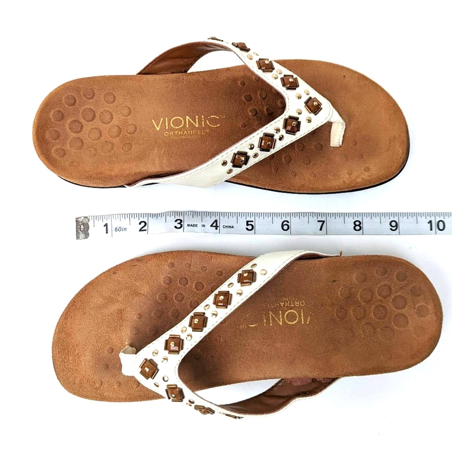 Vionic Floriana Geometric Stone Beaded Flip Flop Sandals - 6