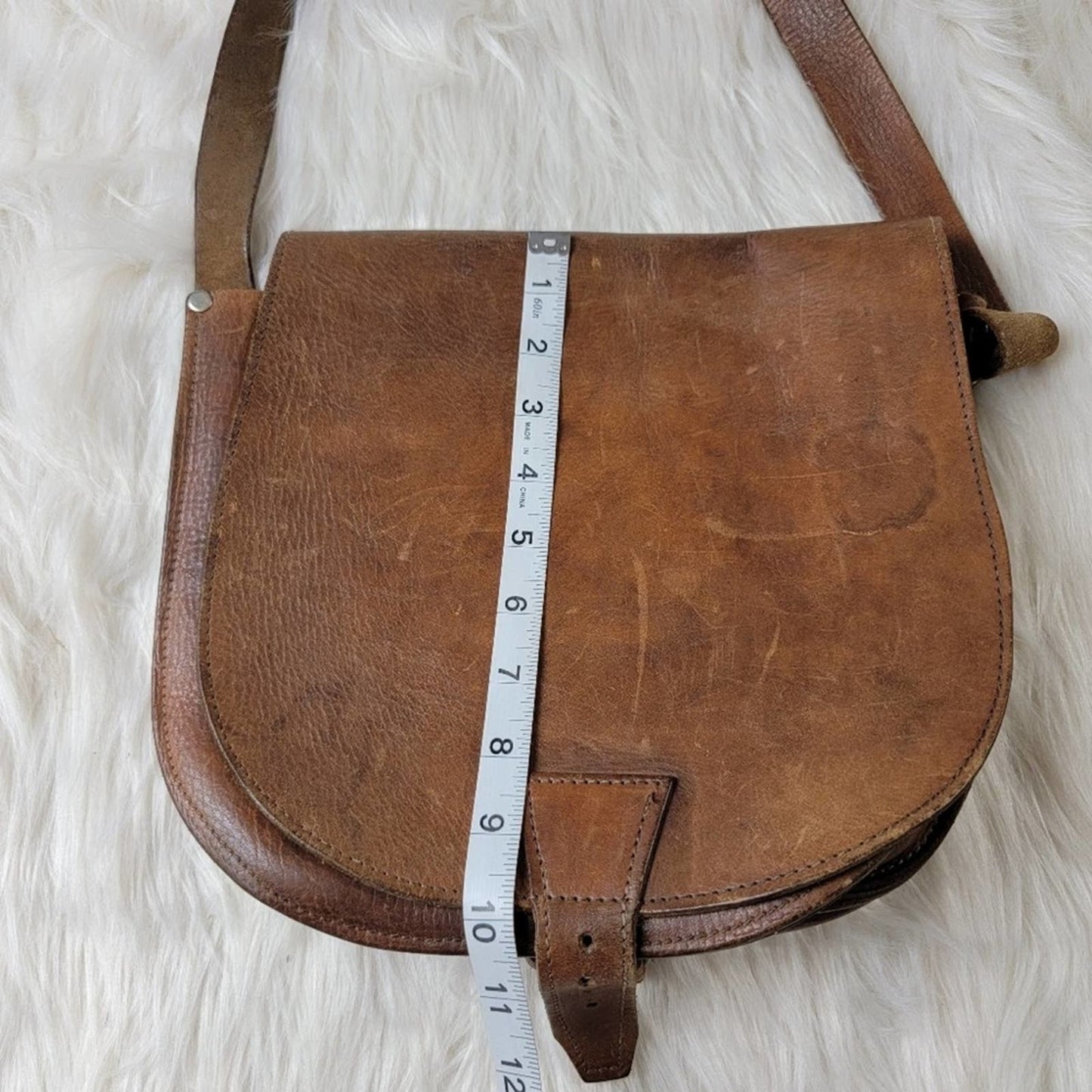 Vintage 70s Saddle Chestnut Crossbody Satchel Messenger Tote Bag