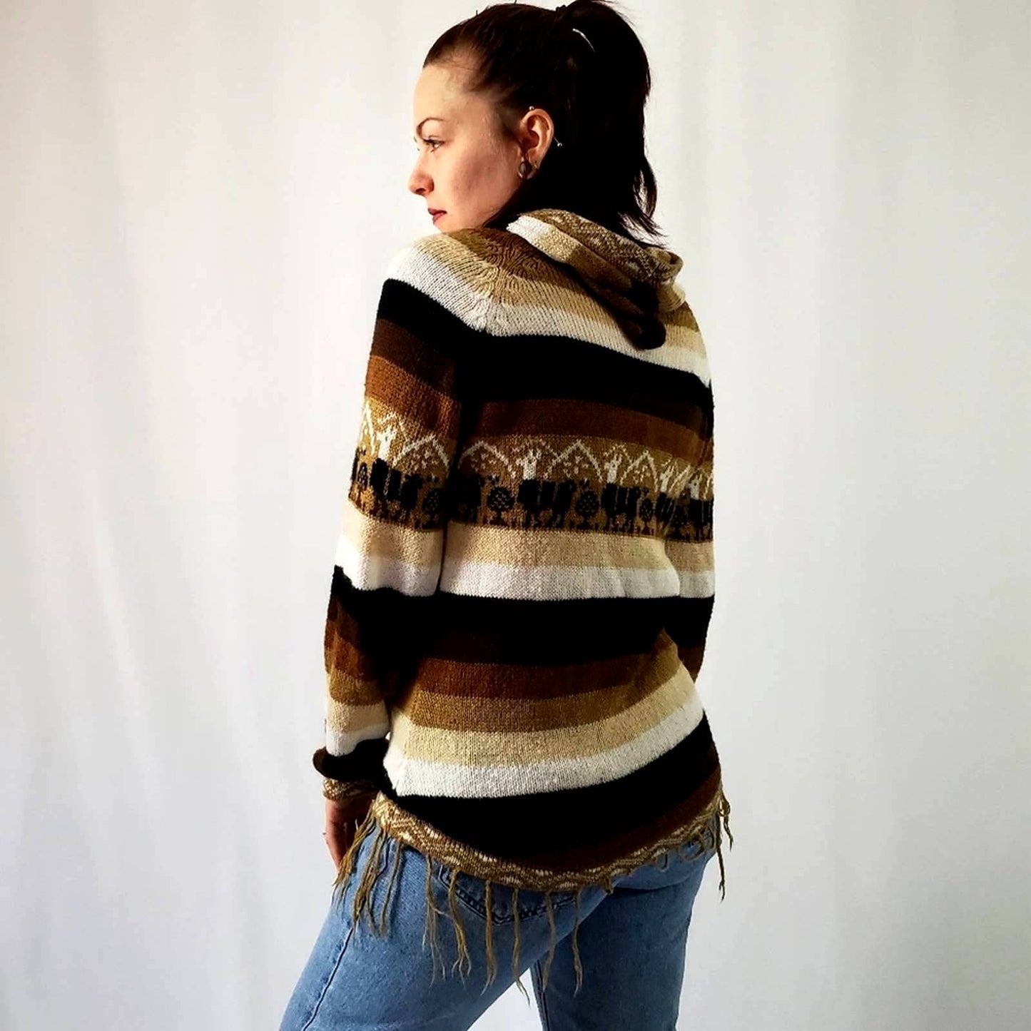 Vintage 70's Striped Alpaca Fringe Sweater - M