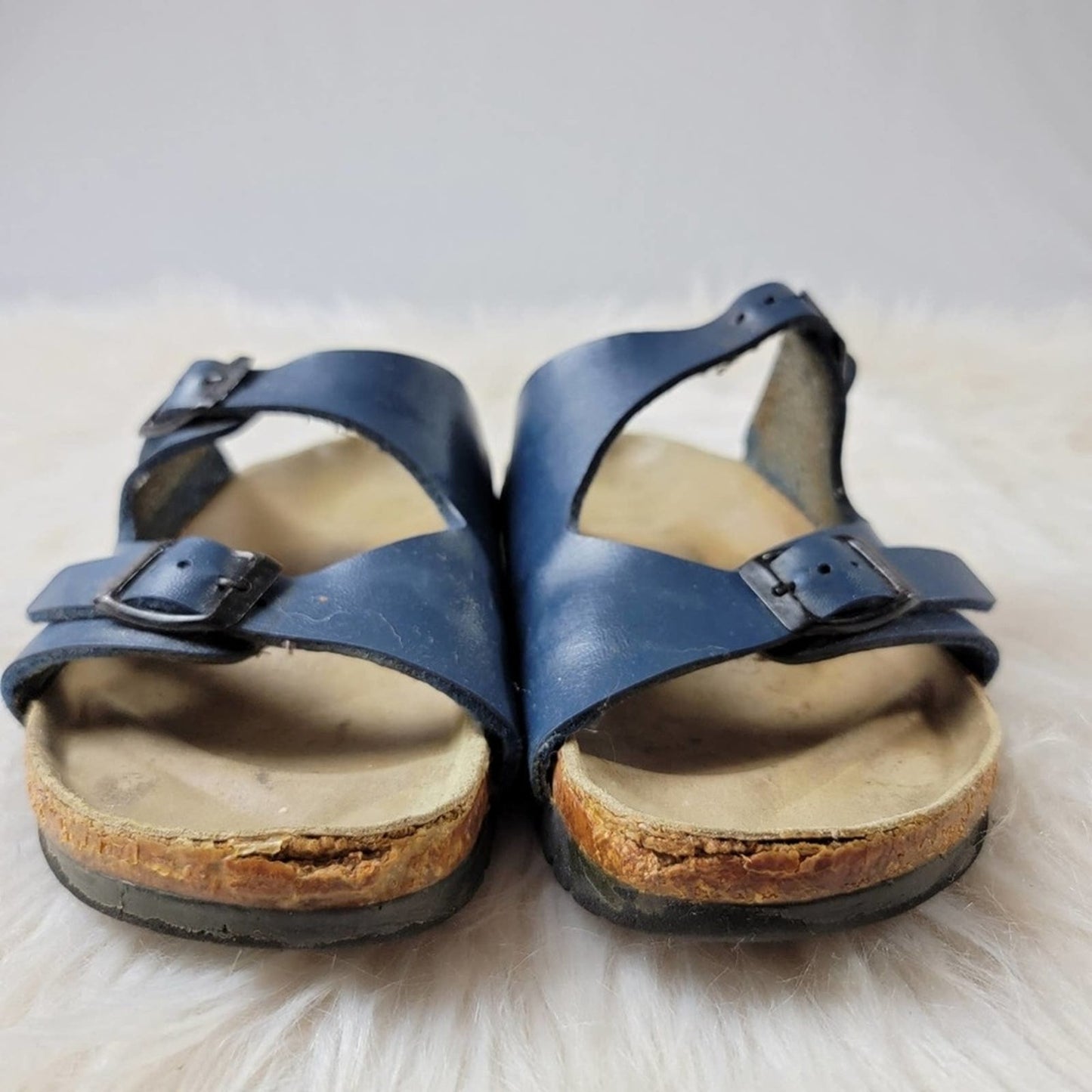 Birkenstock Navy Blue Leather Milano Sandals - 6