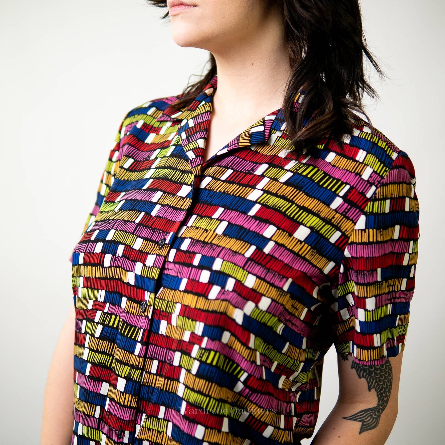 Vintage Y2K Abstract Geometric Multicolor Button Up Shirt