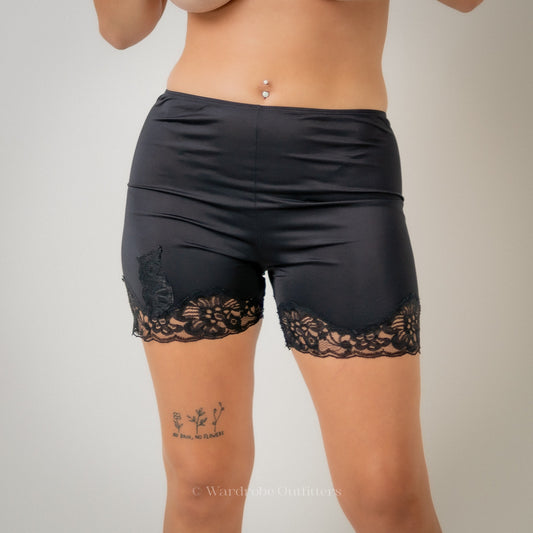 Vintage Black Lace Bloomer Lingerie Shorts
