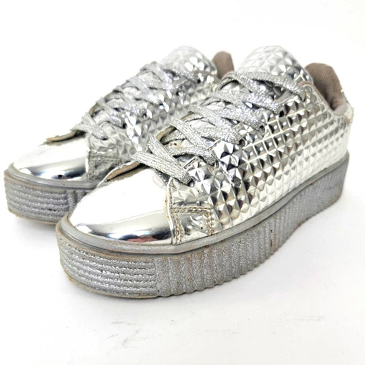 Chrome Lace Up Platform Silver Sneakers - 9