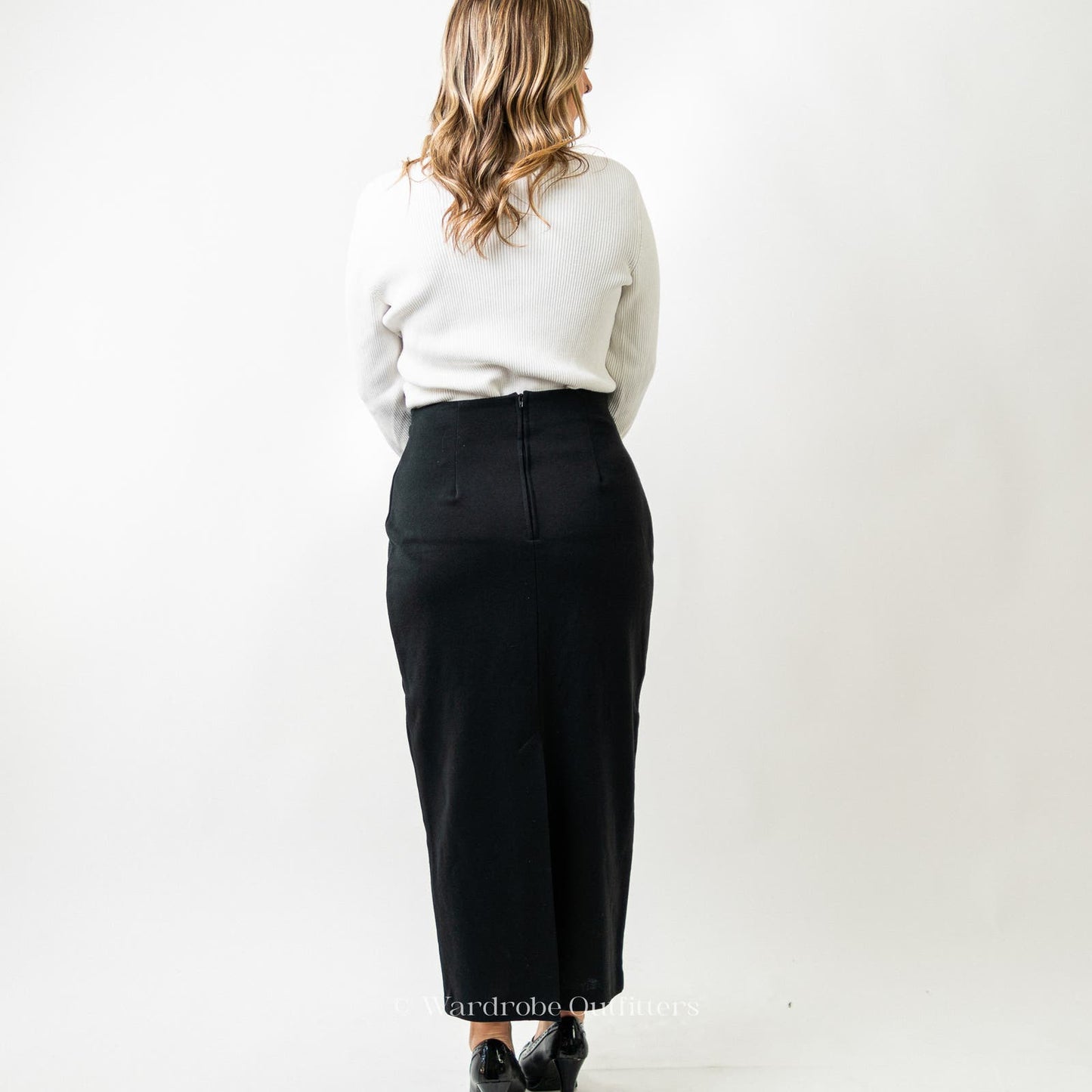 Vintage 80s Black Full Length Maxi Pencil Skirt