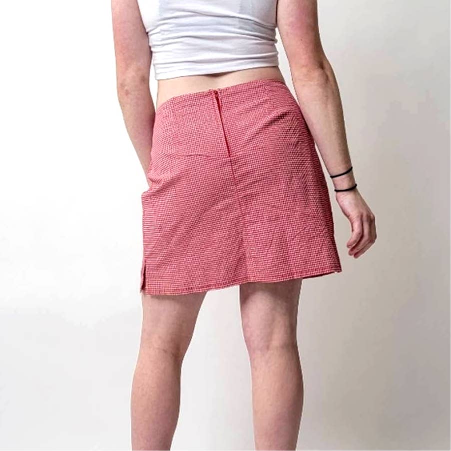 Vtg Y2k Red Gingham Plaid Mini Skirt - M