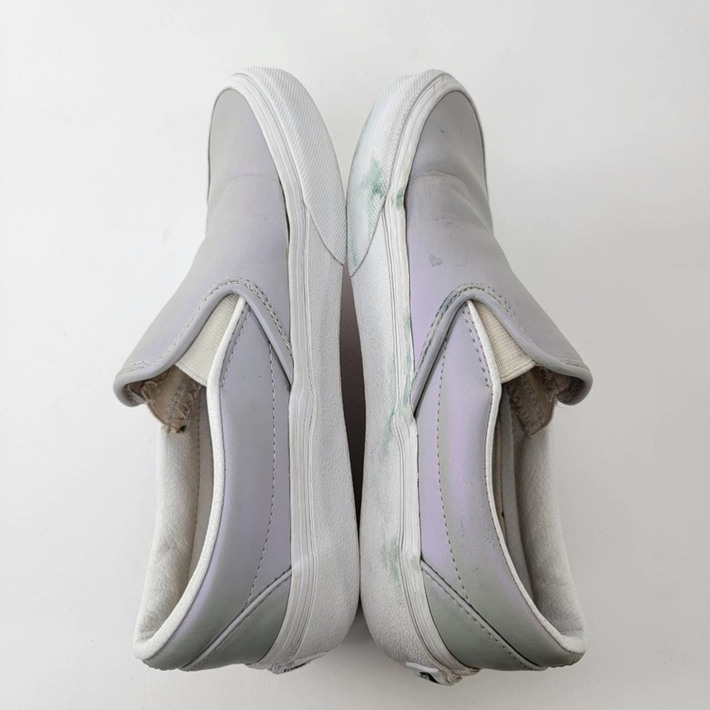 Vans Slip-On Iridescent Muted Metallic Grey & White Skate Shoes - 6.5