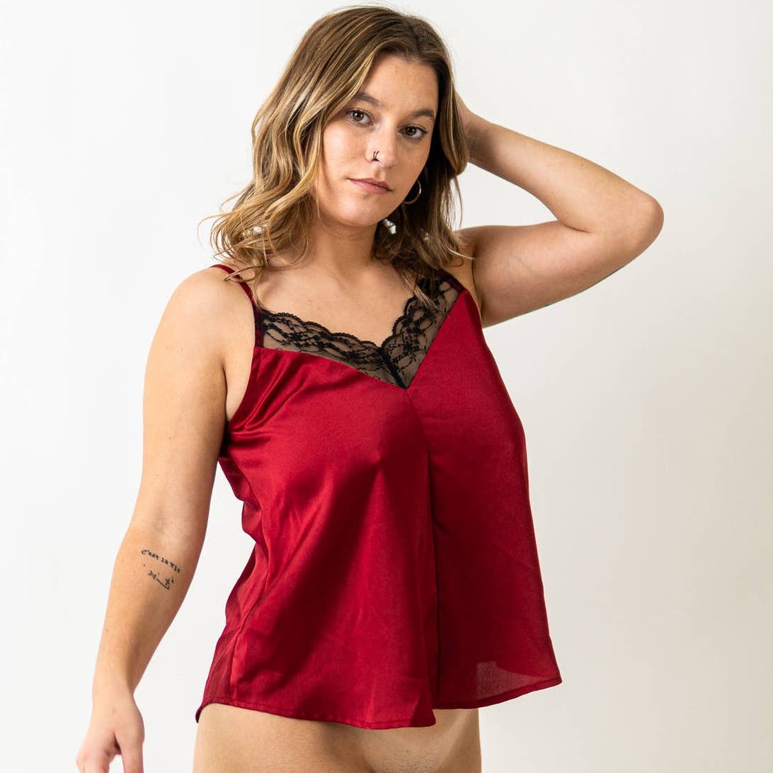 evolutionary Red Satin Babydoll Cami Lingerie - M