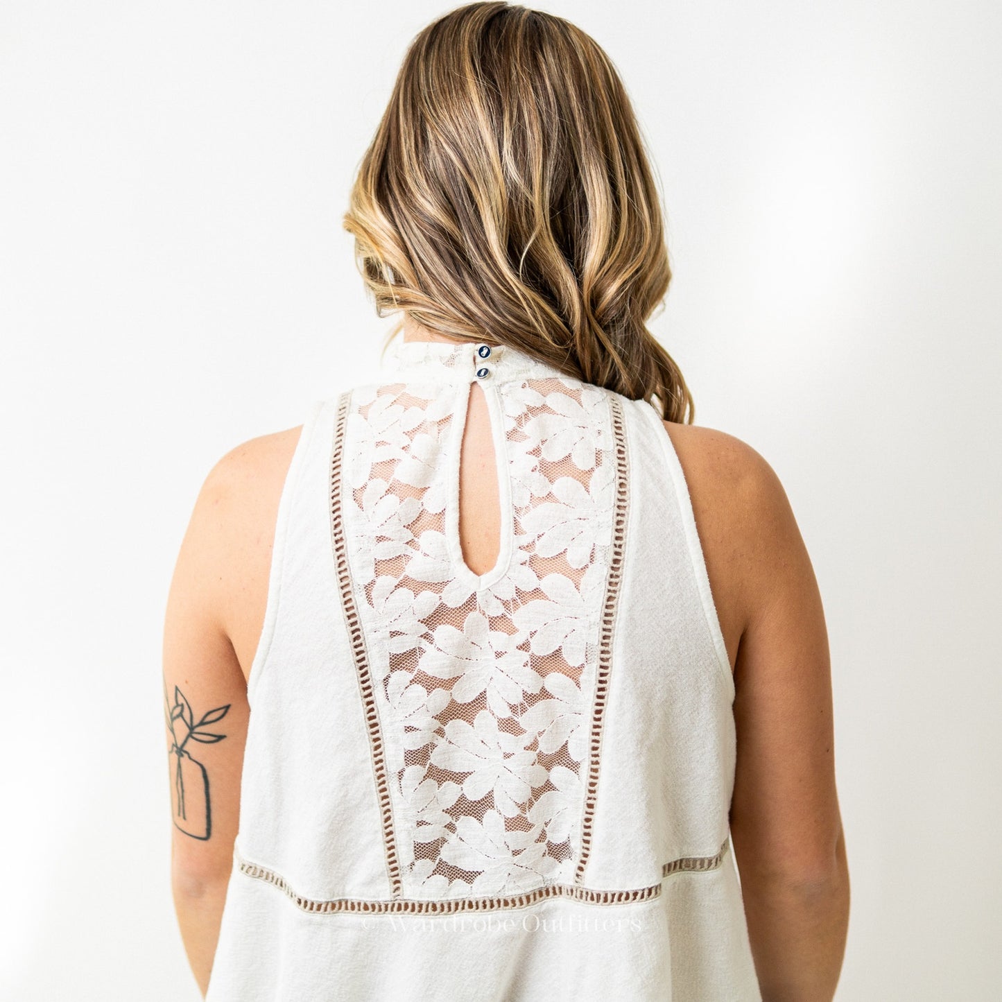 Free People Lace Back Sleeveless Collared Tank Top