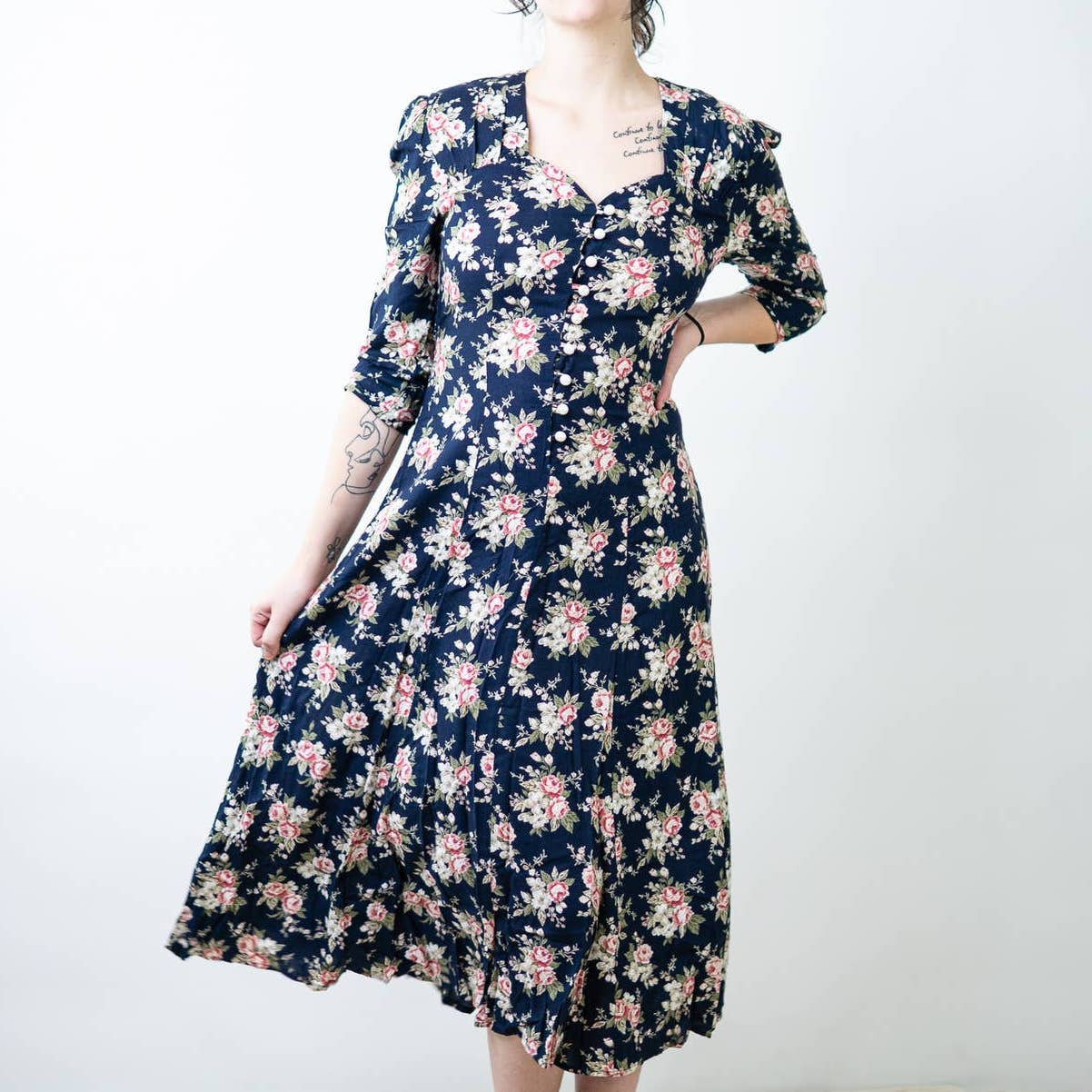 Vintage Floral Cottage Sheath Maxi Dress - 7/8