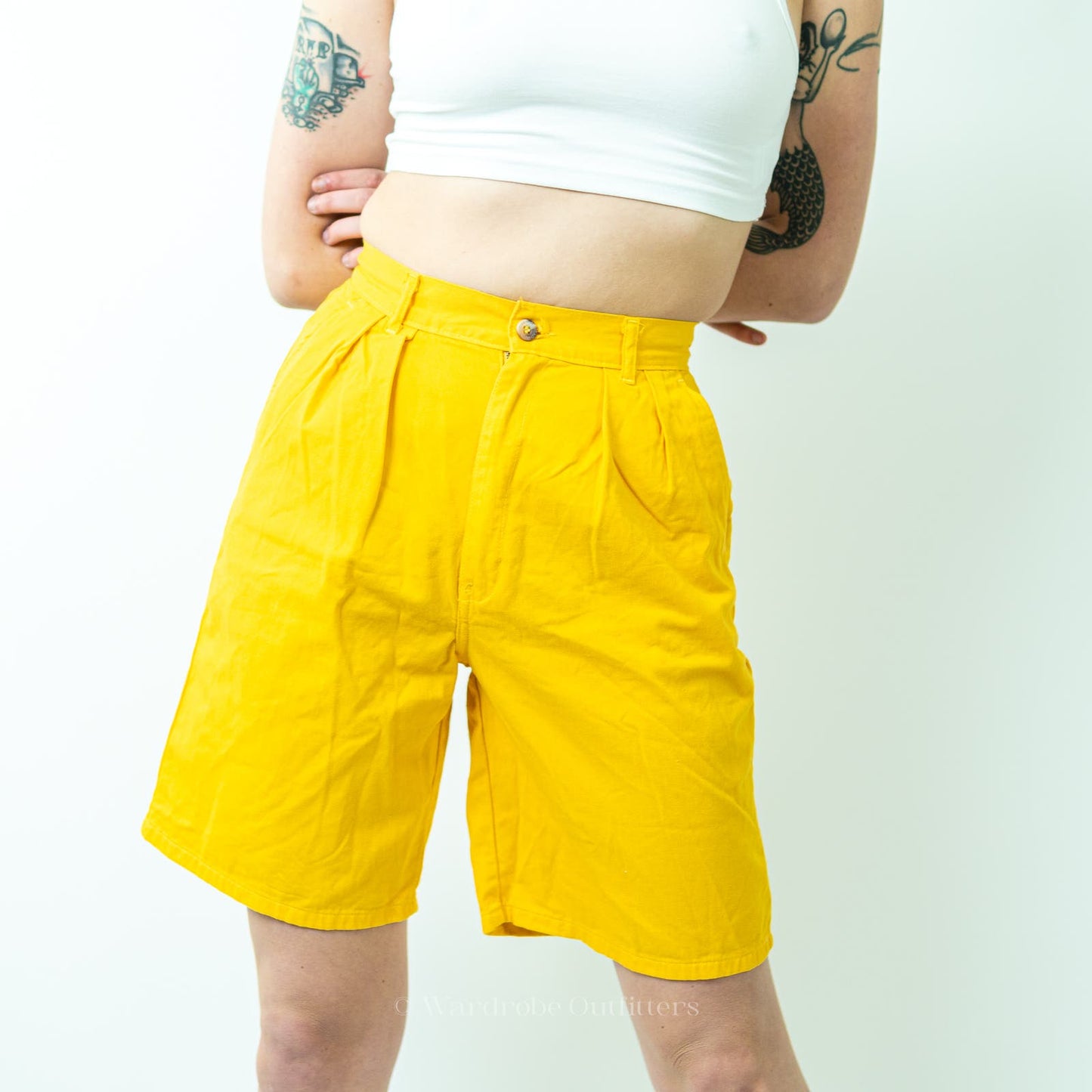 Vintage 80s Duckhead High Rise Mom Pleated Yellow Shorts